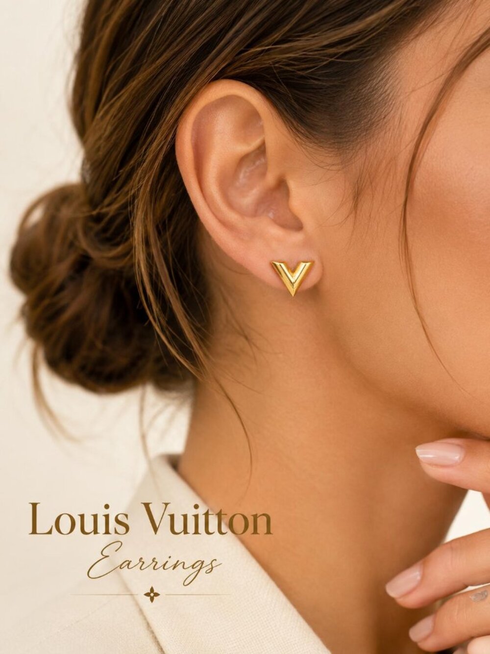Authentic Louis Vuitton Essential V Gold Tone Hoop Earrings LV Logo